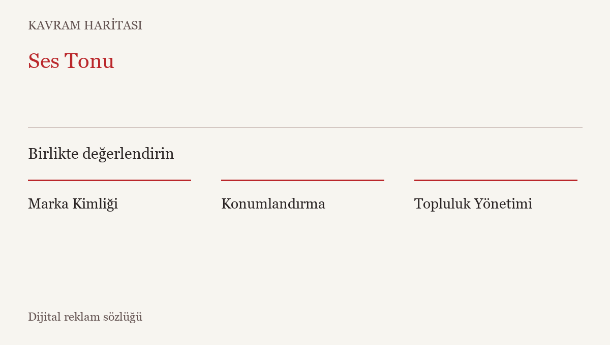 Ses Tonu ile ilişkili kavramlar: Marka Kimliği, Konumlandırma, Topluluk Yönetimi