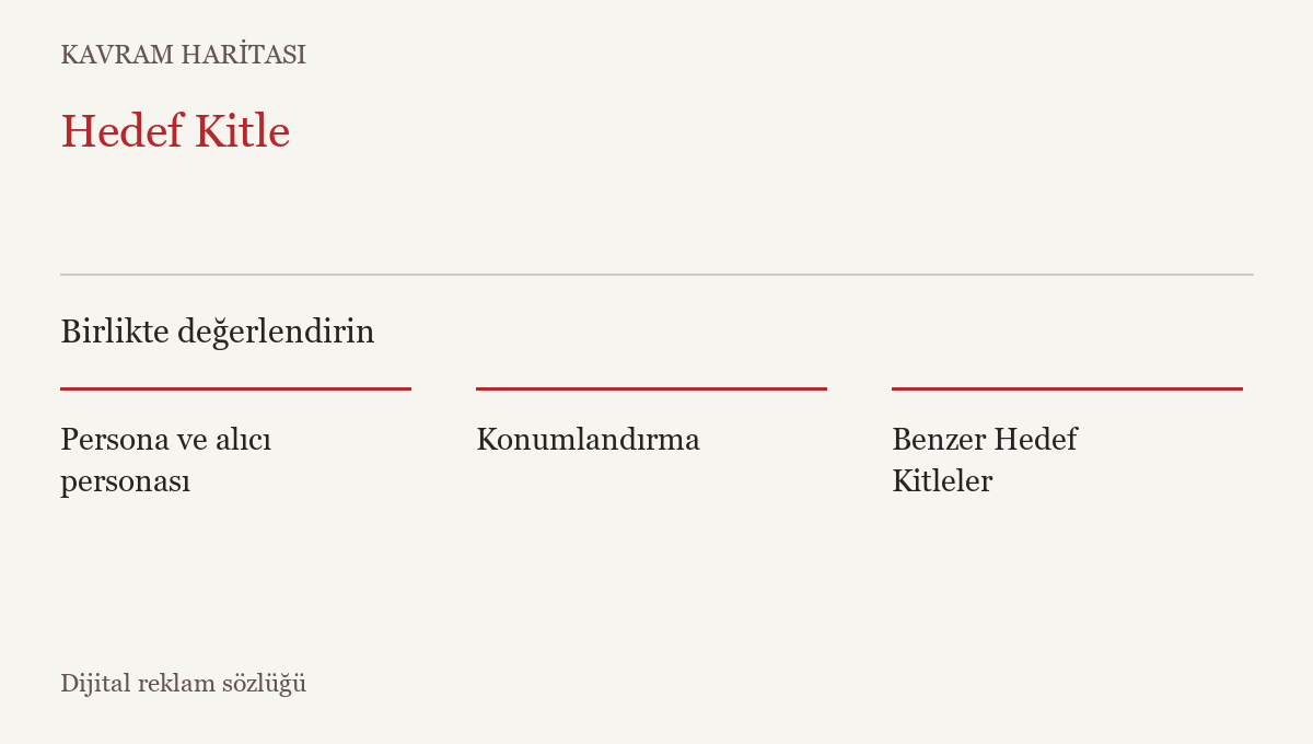 Hedef Kitle ile ilişkili kavramlar: Persona ve alıcı personası, Konumlandırma, Benzer Hedef Kitleler