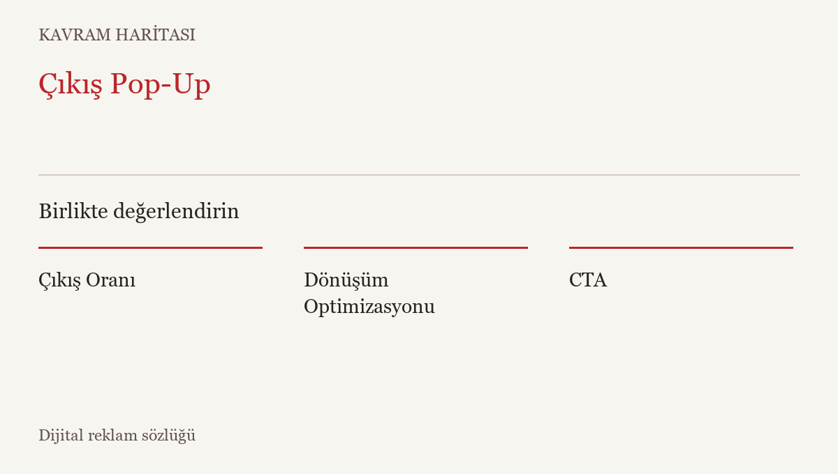 Çıkış Pop-Up ile ilişkili kavramlar: Çıkış Oranı, Dönüşüm Optimizasyonu, CTA