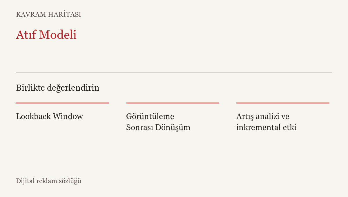 Atıf Modeli ile ilişkili kavramlar: Lookback Window, Görüntüleme Sonrası Dönüşüm, Artış analizi ve inkremental etki